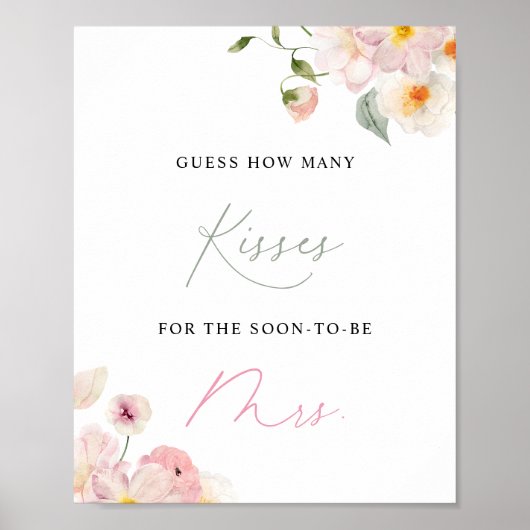 Roze Bloemen Hoeveel kussen Vrijgezellenfeest Poster (Voorkant)