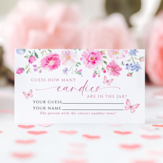 Roze Bloemen Hoeveel Snoepjes Douche Game Card Plaatskaartje