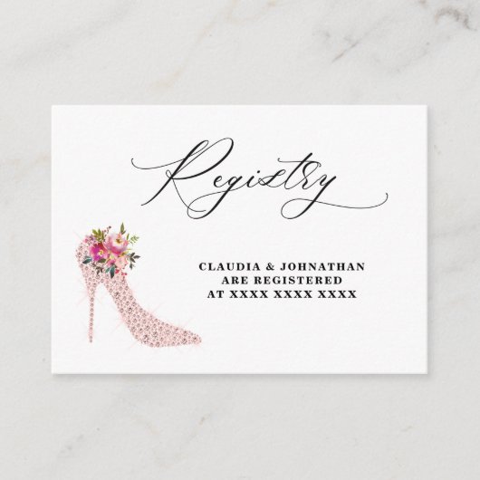 Roze Bloemen Hoge Hakken Registry Vrijgezellenfees Informatiekaartje (Voorkant)