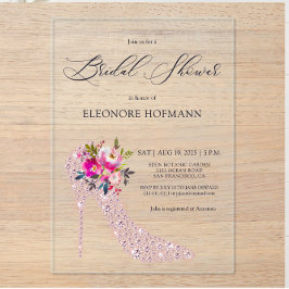 Roze Bloemen Hoge Hakken Vrijgezellenfeest Acryl Uitnodigingen