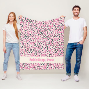 Roze Bloemen Hondendeken met Naam Fleece Dekbed Deken