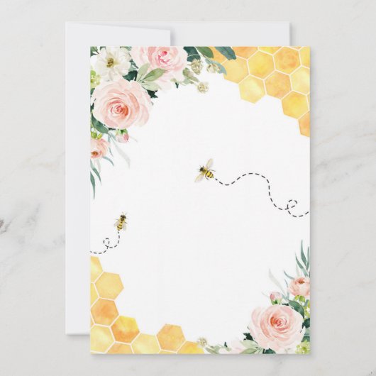 Roze Bloemen Honey Bee Baby shower Kaart (Achterkant)