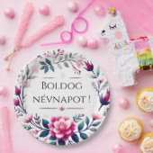 Roze bloemen - Hongaarse naamdag Papieren Borden Papieren Bordje (Feest)