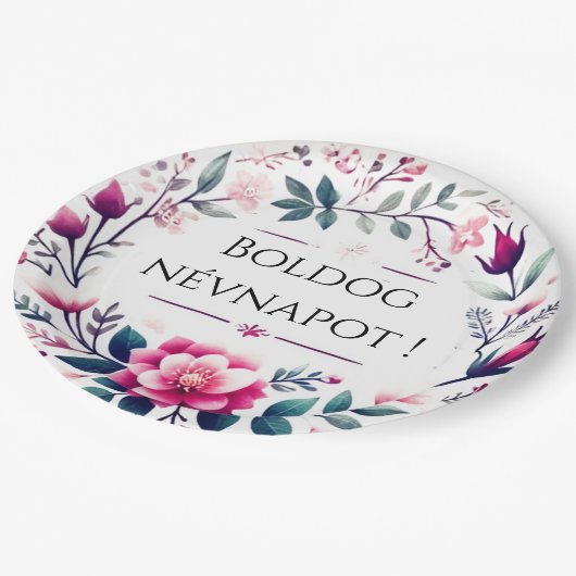Roze bloemen - Hongaarse naamdag Papieren Borden Papieren Bordje (Gekanteld)