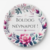 Roze bloemen - Hongaarse naamdag Papieren Borden Papieren Bordje (Voorkant)