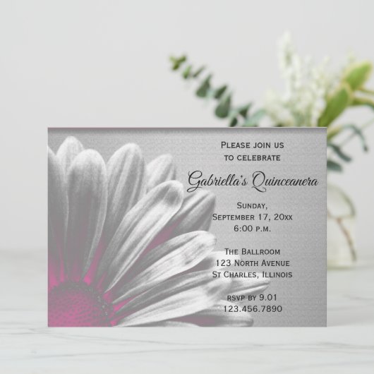 Roze Bloemen Hoogtepunten Quinceanera Party Kaart (Staand voorkant)