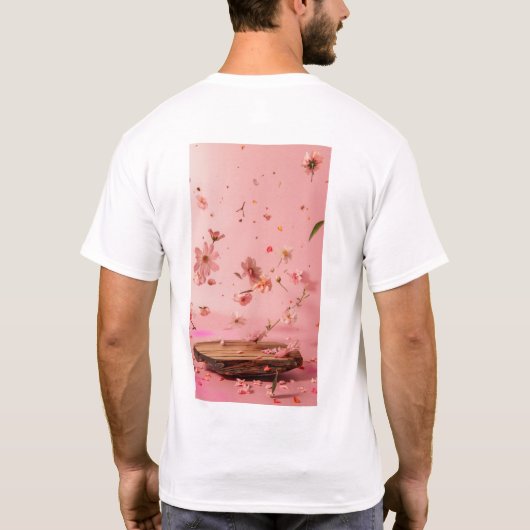 Roze Bloemen Hout Achtergrond T-shirt (Achterkant)