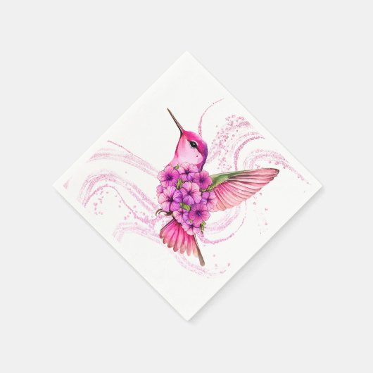 Roze Bloemen Hummingbird Papier Servet (Hoek)