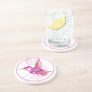Roze Bloemen Hummingbird Zandsteen Onderzetter