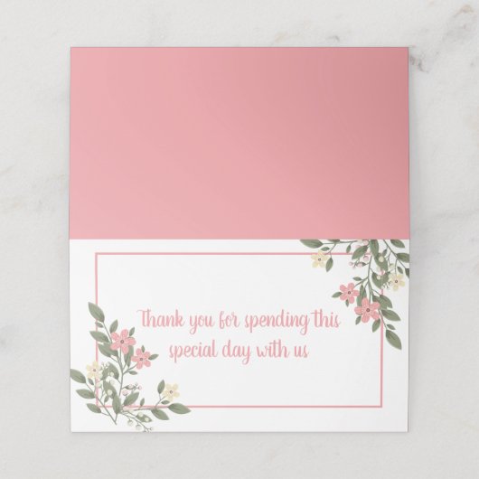 Roze Bloemen Huwelijk Dank u Bloemen Partij Plaatskaartje (Buitenkant ongevouwen)