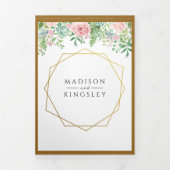 Roze Bloemen Huwelijk 🌸 Elegante Botanische Lente Drieluik Uitnodiging (Cover)