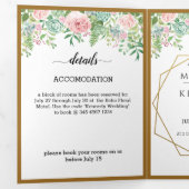 Roze Bloemen Huwelijk 🌸 Elegante Botanische Lente Drieluik Uitnodiging (Binnenzijde eerst)