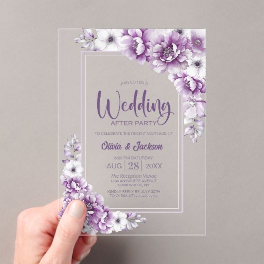 Roze Bloemen Huwelijk Na Feest Acryl Uitnodigingen (Insitu (Draagbaar))