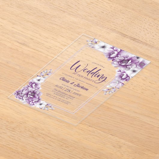 Roze Bloemen Huwelijk Na Feest Acryl Uitnodigingen (Laagn)