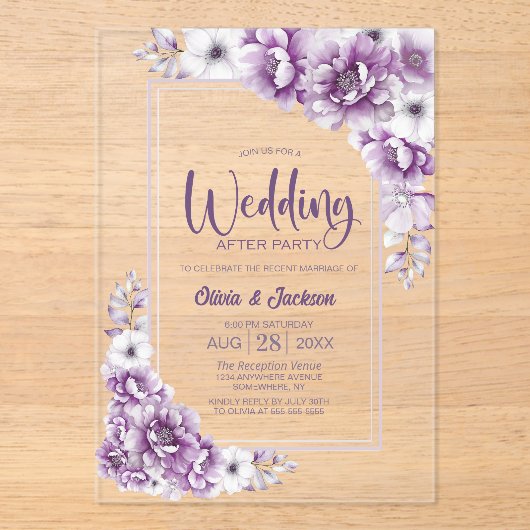 Roze Bloemen Huwelijk Na Feest Acryl Uitnodigingen (Voorkant)