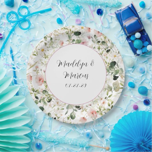 Roze Bloemen Huwelijk Receptie Papier Bord (Feest)