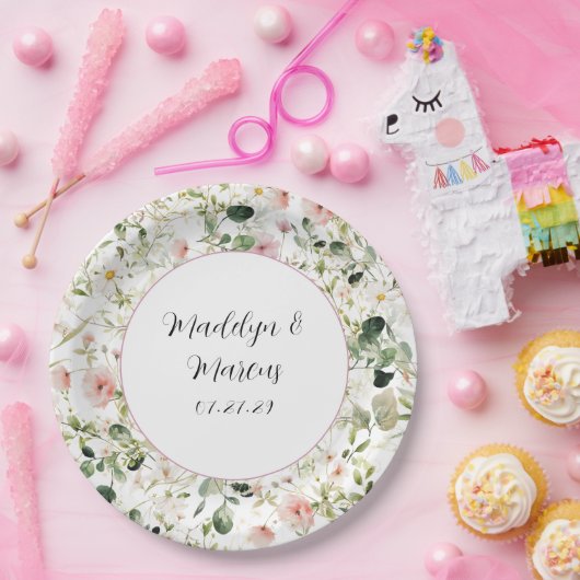 Roze Bloemen Huwelijk Receptie Papier Bord (Feest)