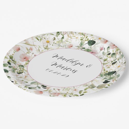 Roze Bloemen Huwelijk Receptie Papier Bord (Gekanteld)
