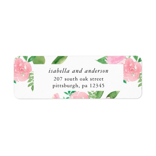Roze Bloemen Huwelijk Retour Adres Label (Voorkant)