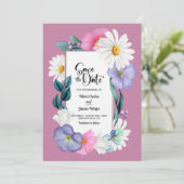 Roze Bloemen Huwelijk Save the Date (Staand voorkant)