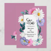 Roze Bloemen Huwelijk Save the Date (Voorkant / Achterkant)