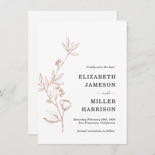 Roze Bloemen Huwelijk Save the Date Aankondiging (Voorkant / Achterkant)