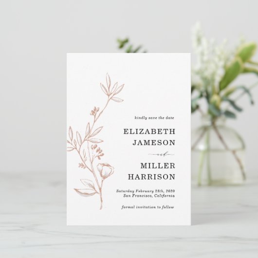 Roze Bloemen Huwelijk Save the Date Aankondiging (Staand voorkant)