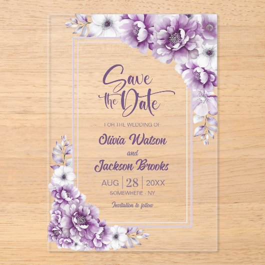 Roze Bloemen Huwelijk Save the Date Acryl Uitnodigingen (Voorkant)