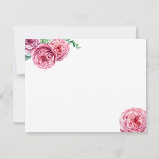 Roze Bloemen Huwelijk Wit Dank u Notitiekaartje (Achterkant)