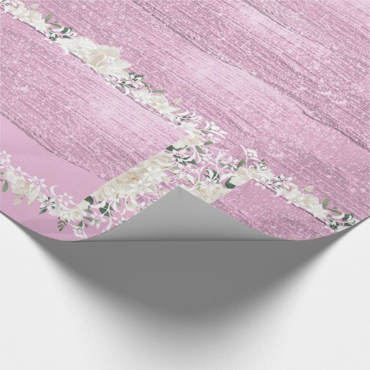 Roze bloemen huwelijkscadeau wrap papier (Hoek)