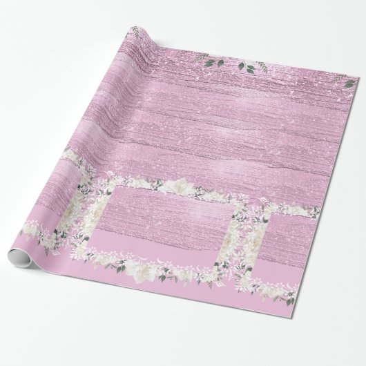 Roze bloemen huwelijkscadeau wrap papier (Uitgerold)