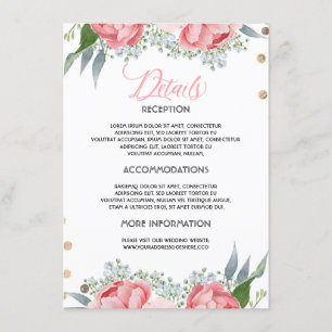 Roze Bloemen Huwelijksinformatie Gast Kaart