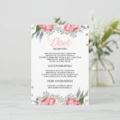 Roze Bloemen Huwelijksinformatie Gast Kaart (Staand voorkant)