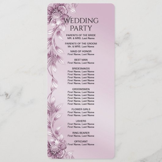 Roze Bloemen Huwelijksprogramma Programmakaart (Achterkant)