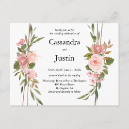 Roze Bloemen Huwelijksuitnodiging Briefkaart
