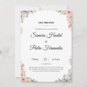 Roze Bloemen Huwelijksuitnodiging Elegante Minimal Kaart (Voorkant)