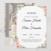 Roze Bloemen Huwelijksuitnodiging Elegante Minimal Kaart (Voorkant / Achterkant)