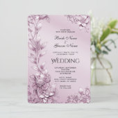 Roze Bloemen Huwelijksuitnodiging Kaart (Staand voorkant)