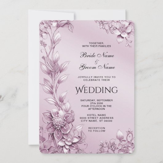 Roze Bloemen Huwelijksuitnodiging Kaart (Voorkant)