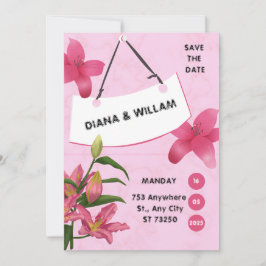 Roze Bloemen Huwelijksuitnodiging Save The Date