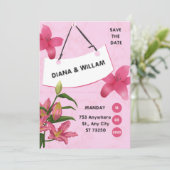 Roze Bloemen Huwelijksuitnodiging Save The Date (Staand voorkant)