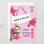 Roze Bloemen Huwelijksuitnodiging Save The Date (Voorkant / Achterkant)