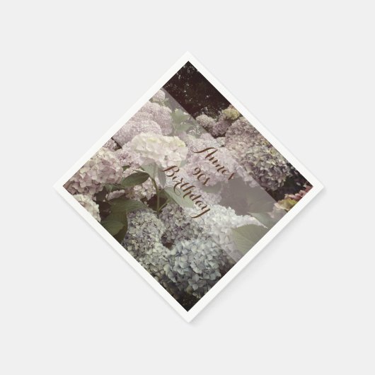 Roze Bloemen Hydrangea 90e verjaardag servetten (Hoek)