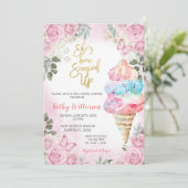 Roze Bloemen Ice Cream Bruids Douche Uitnodiging (Staand voorkant)