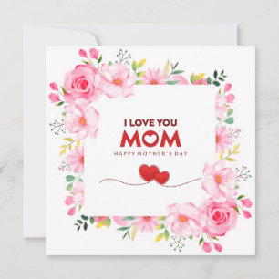 Roze bloemen "Ik hou van je mama" Gelukkige Moeder Kaart