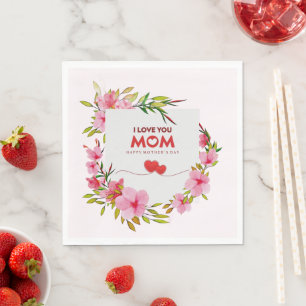 Roze bloemen "Ik hou van je mama" Gelukkige Moeder Servet