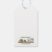 Roze bloemen in blauw Label met puntencadeau Cadeaulabel (Achterkant)