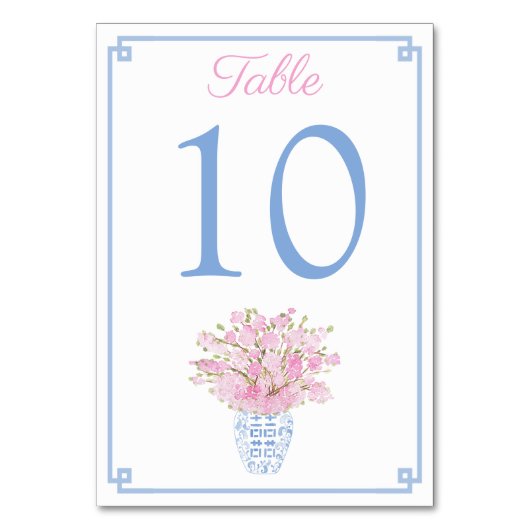 Roze Bloemen in Blauw & Wit Ginger Jar Bruiloft Kaart (Voorkant)