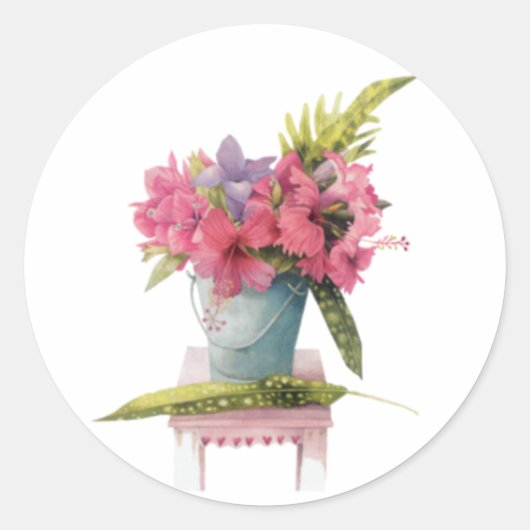 roze bloemen in Bucket Sticker (Voorkant)