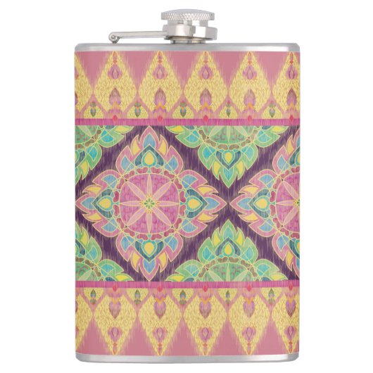 Roze bloemen in de tuin heupfles (Voorkant)